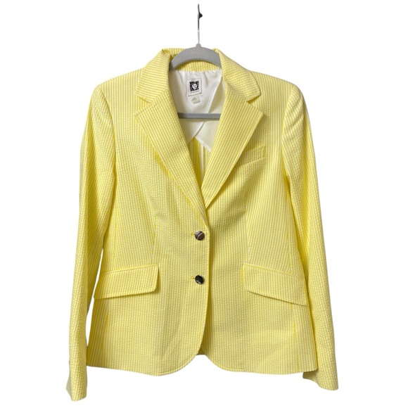 Anne Klein yellow & white textured striped light preppy blazer jacket size 4 - Picture 1 of 15